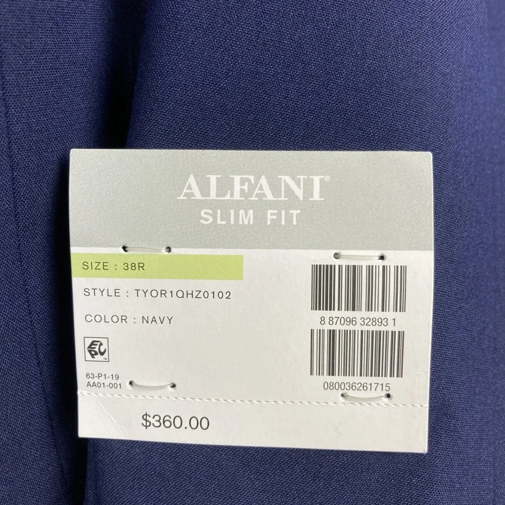 Alfani Mens Slim fit Suit Jacket Blazer 38 R Navy Blue Solid Stretch‎